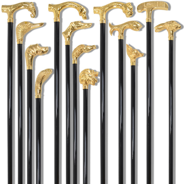 FWS7 Gilt Finish Animal Head Walking Stick (13 Handle Options)