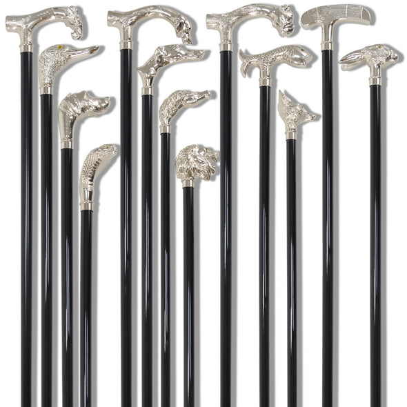 FWS2 Nickel Finish Animal Head Walking Stick (13 Handle Options)